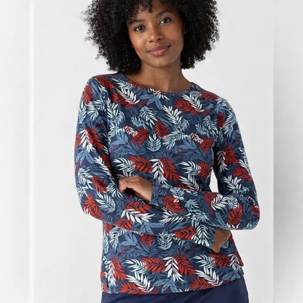 Hang Ten UV Protection Leaf Print Long Sleeve Top Athletic Swim Rash Guard Sz XL